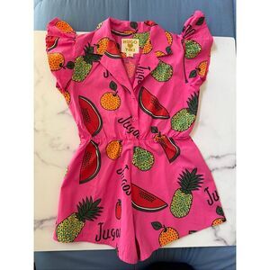 Hugo loves Tiki girls 8 year hot pink shorts romper fruit 100% organic cotton fl